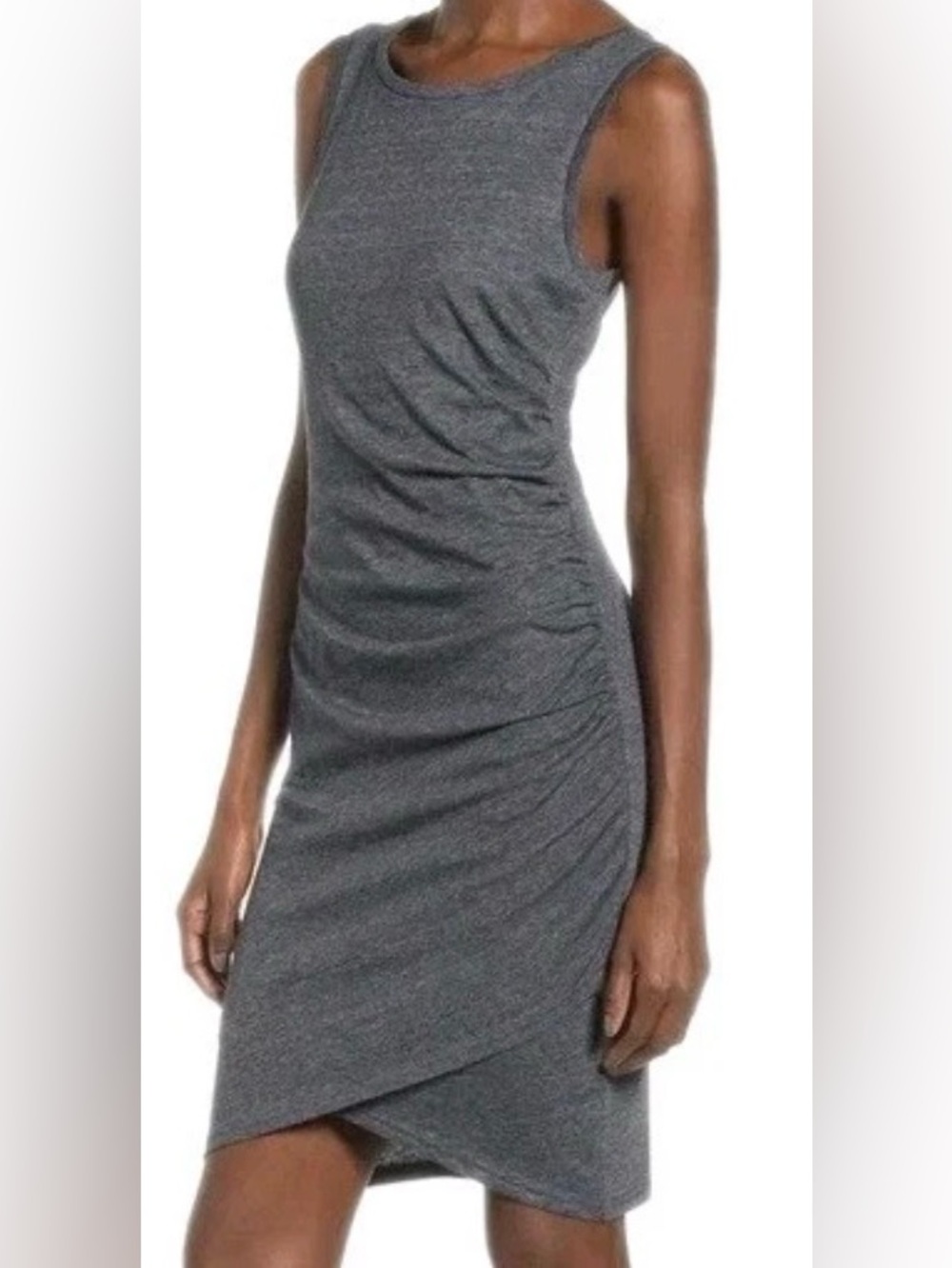 NWT-Treasure & Bond Sleeveless Charcoal Gray Ruched Side Tank Dress, Sz Medium